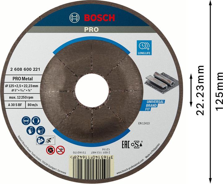 Image du produit Bosch Professional Zubehör Disque à tronçonner PRO Metal, 125 x 2,5 x 22,23 mm