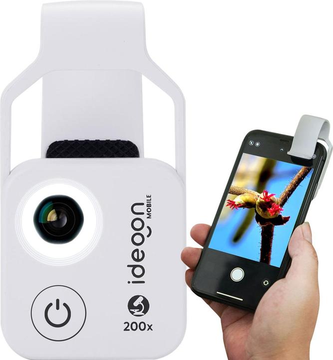 Image du produit Ideoon Mikroskop-Vorsatzlinse für Smartphones&Tablets, 200-fache Vergrösserung, 6 LEDs, weiss