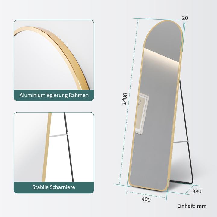 Produktbild Emke Bogen Standspiegel mit Rahmen aus Aluminium, 40*140cm, Gold (40 x 140 cm)
