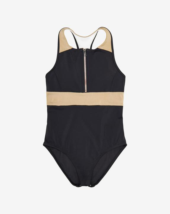Image du produit Olaian Maillot 1 pièce surf dos Y zip avant fille - 900 Calysta noir et or (140)