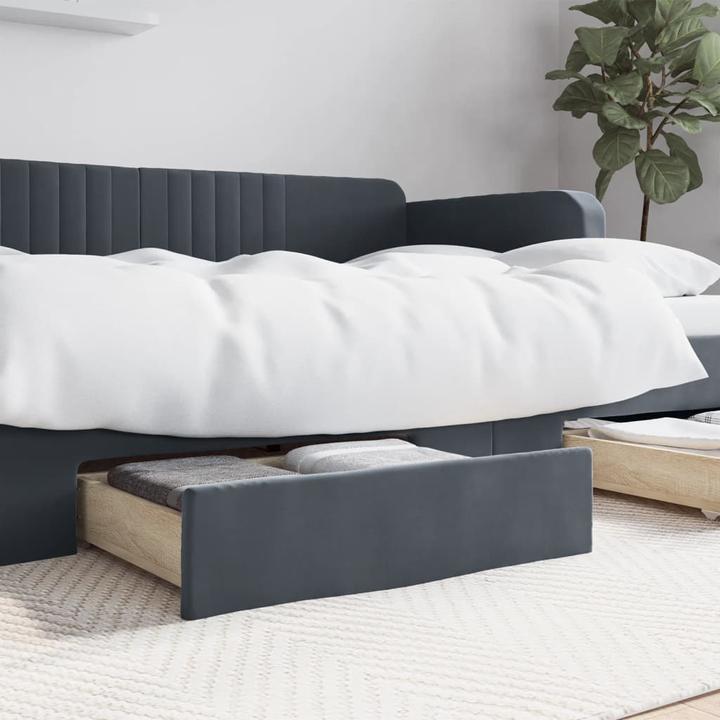 Produktbild VidaXL Bettschublade Bettkasten Schublade 2 Stk. Dunkelgrau HolzwerkSamt Samt (67 x 50 x 16 cm)