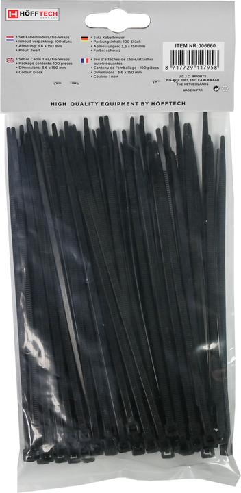 Image du produit Benson Serre cables 3,6 x 150 mm 100 pcs noir (Serre-câbles en plastique, 150 mm, 100 pcs)