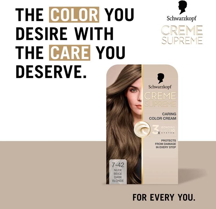 Actual product image L'Oréal Paris Schwarzkopf Creme Supreme Hair Color Shade 742 Cool Ash Light Blonde (Blond)