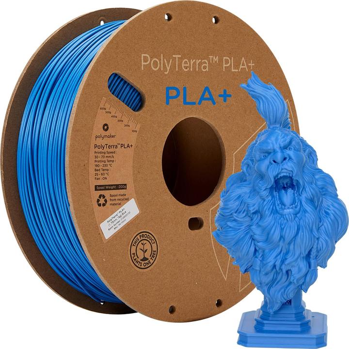 Polymaker Polyterra Pla Plus Cardboard Coil, Blue, 1 kg, 1.75mm (PLA+, 1.75 mm, 1000 g, Blue)