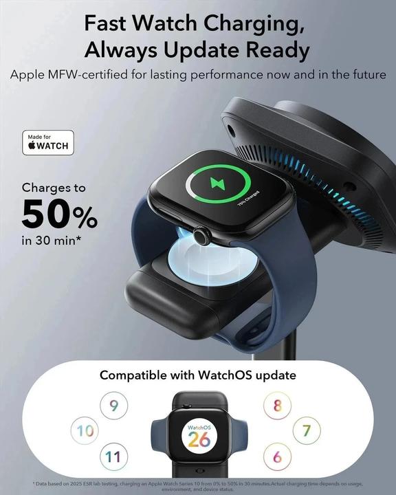 Actual product image ESR CryoBoost 3 in 1 Magnetic Charging Station (25W) Black EU Plug (25 W)