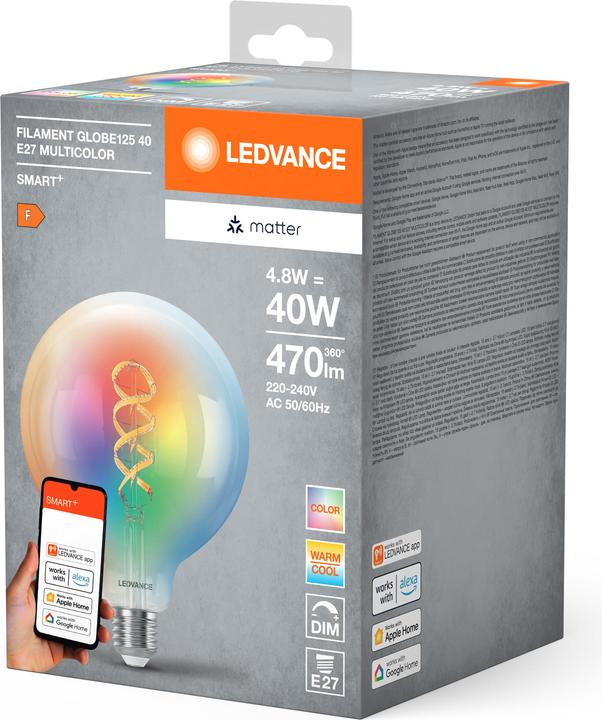 Immagine prodotto Ledvance SMART+ MATTER FILAMENT GLOBE MULTICOLOR 4.8W 827...865 Multicolore E27 (E27, 470 lm, 1 x)