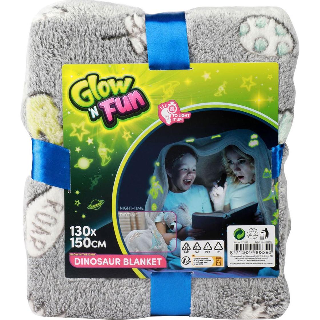 Thumbnail - Toi-Toys, Babydecke, Glow N Fun Glow in the Dark Decke Dino, 130x150cm
