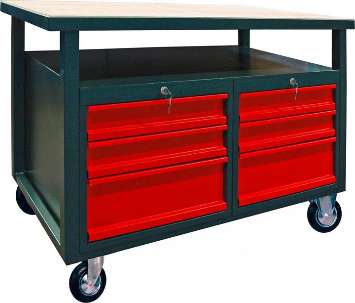 Dema Profi-Werkbank 6 Schubladen + Rollen anthr. / rot (60 cm, 120 cm)