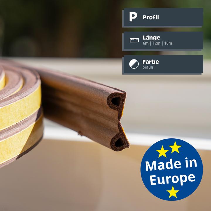 Actual product image Helpmate Türdichtung, selbstklebendes P-Profil, 6 m, braun