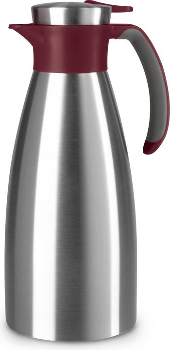 Emsa Isolierkanne SOFT GRIP, 1,5 Liter, Edelstahl / weinrot Einhandbedienung durch Quick-Tip-Verschluss (1.50 l)