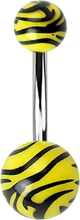 Actual product image Star Piercing Banana with two balls in tiger pattern yellow (Surgical steel 316L, without brass, Plastic)
