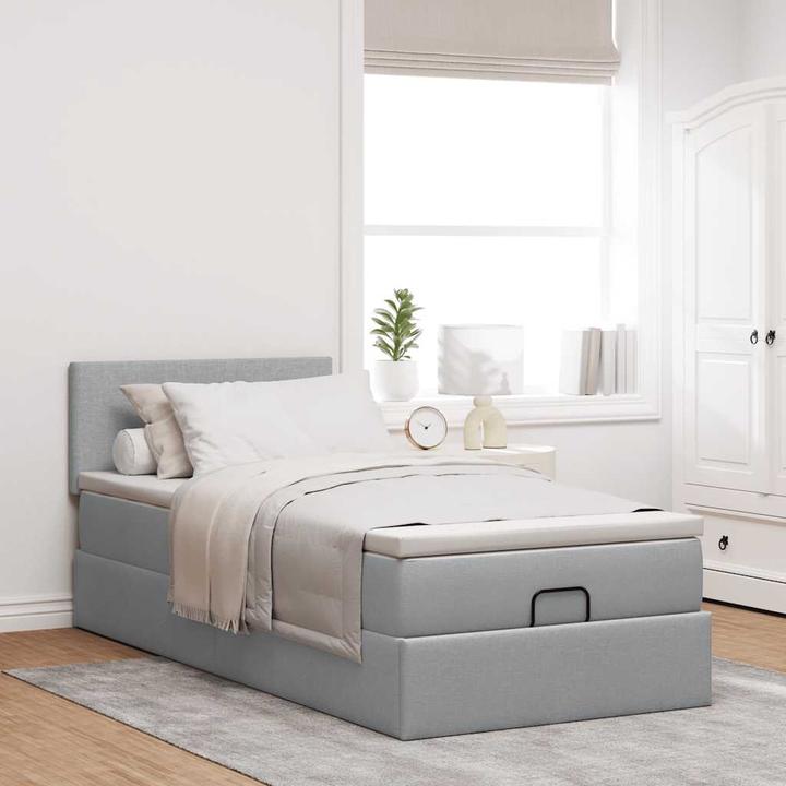 Actual product image vidaXL Ottoman bed with mattress light grey 90x190 cm fabric (90 x 190 cm)