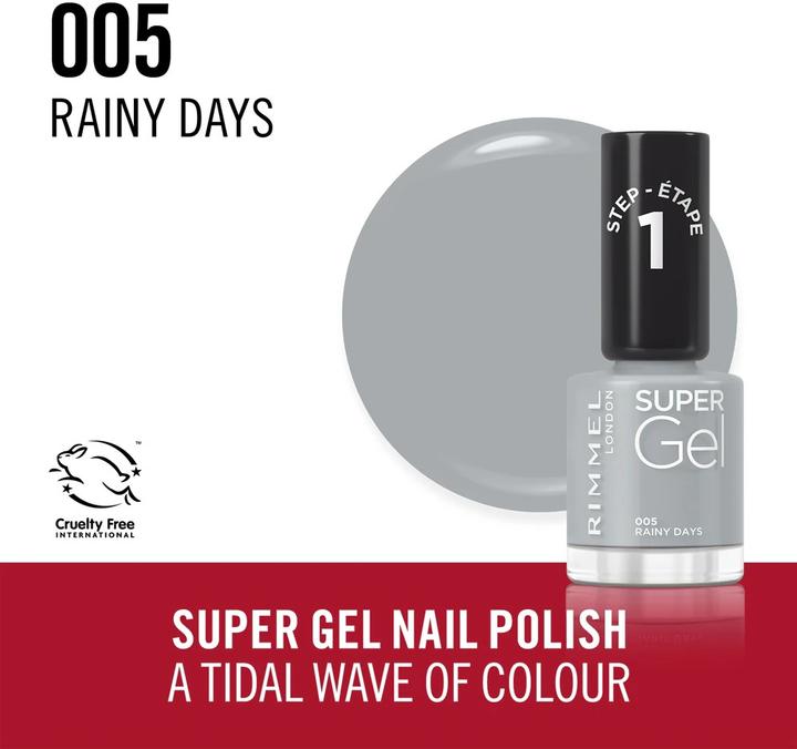 Productafbeelding Rimmel London Super Gel STAP1 (#005-regenachtige dagen, 005 Regenachtige dagen, Nº 005 Regenachtige dagen, Nr. 005-Rainy Days, Gel effect nagellak)