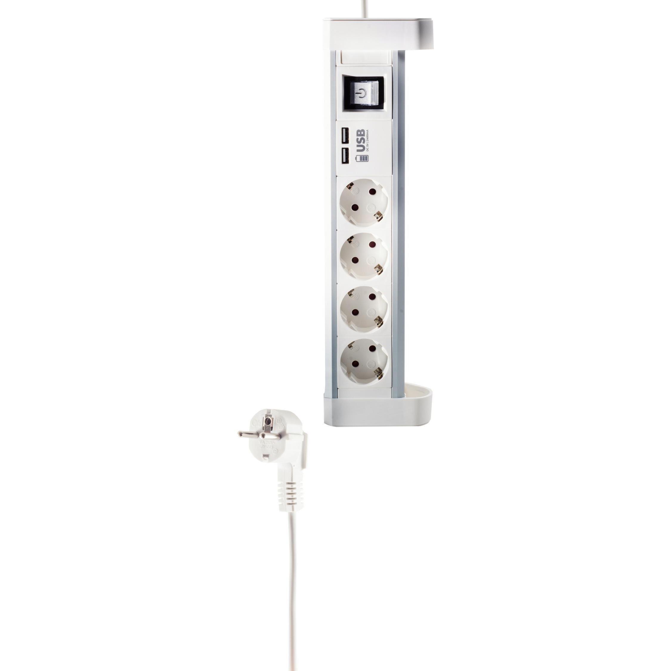 Shiverpeaks, Steckdosenleiste, -BASIC-S--Tischsteckdosenleiste 4-fach mit USB Ladefunktion, weiss (4 x, 1.50 m)