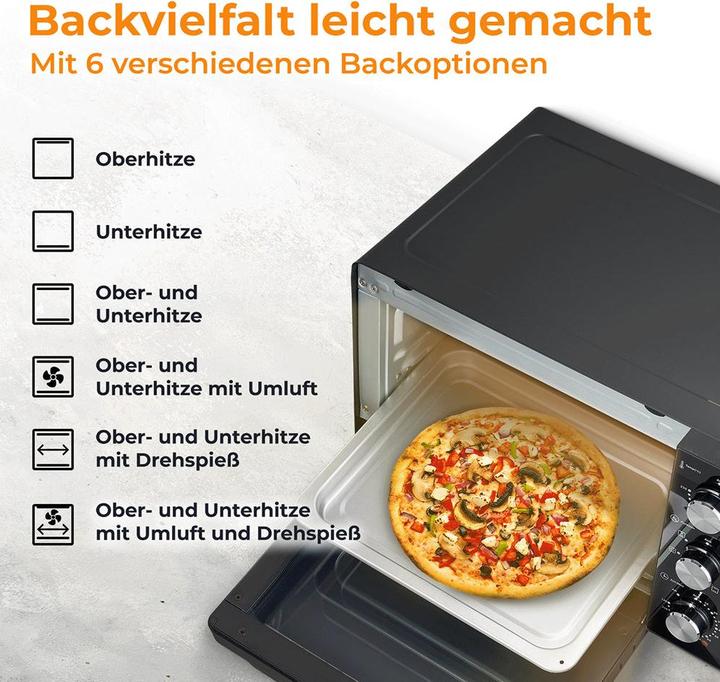 Produktbild KLAMER Minibackofen mit Umluft (30 Liter), 6 Backfunktionen, 70-230°C, 120 min. Timer, Mini-Ofe…