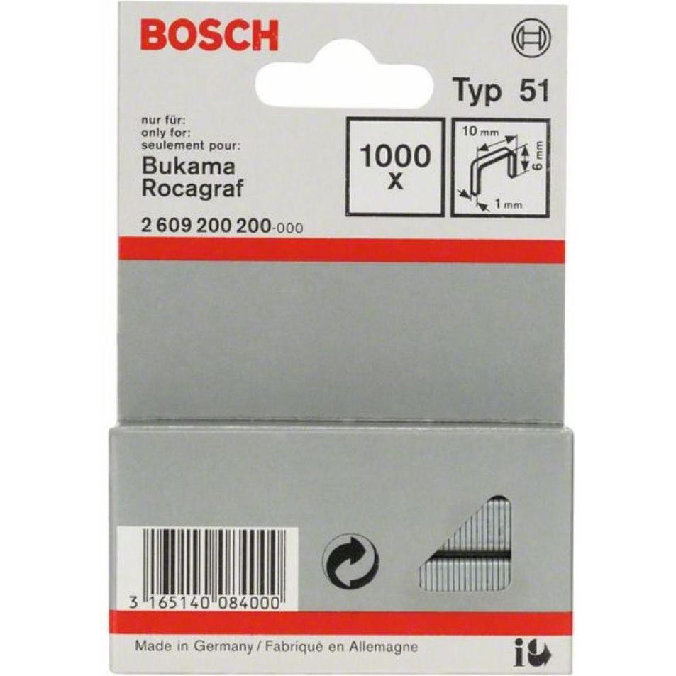 Bosch Professional Zubehör, Tackerklammern + Tackernägel, Flachdrahtklammer Typ 51, 10 x 1 x 6 mm