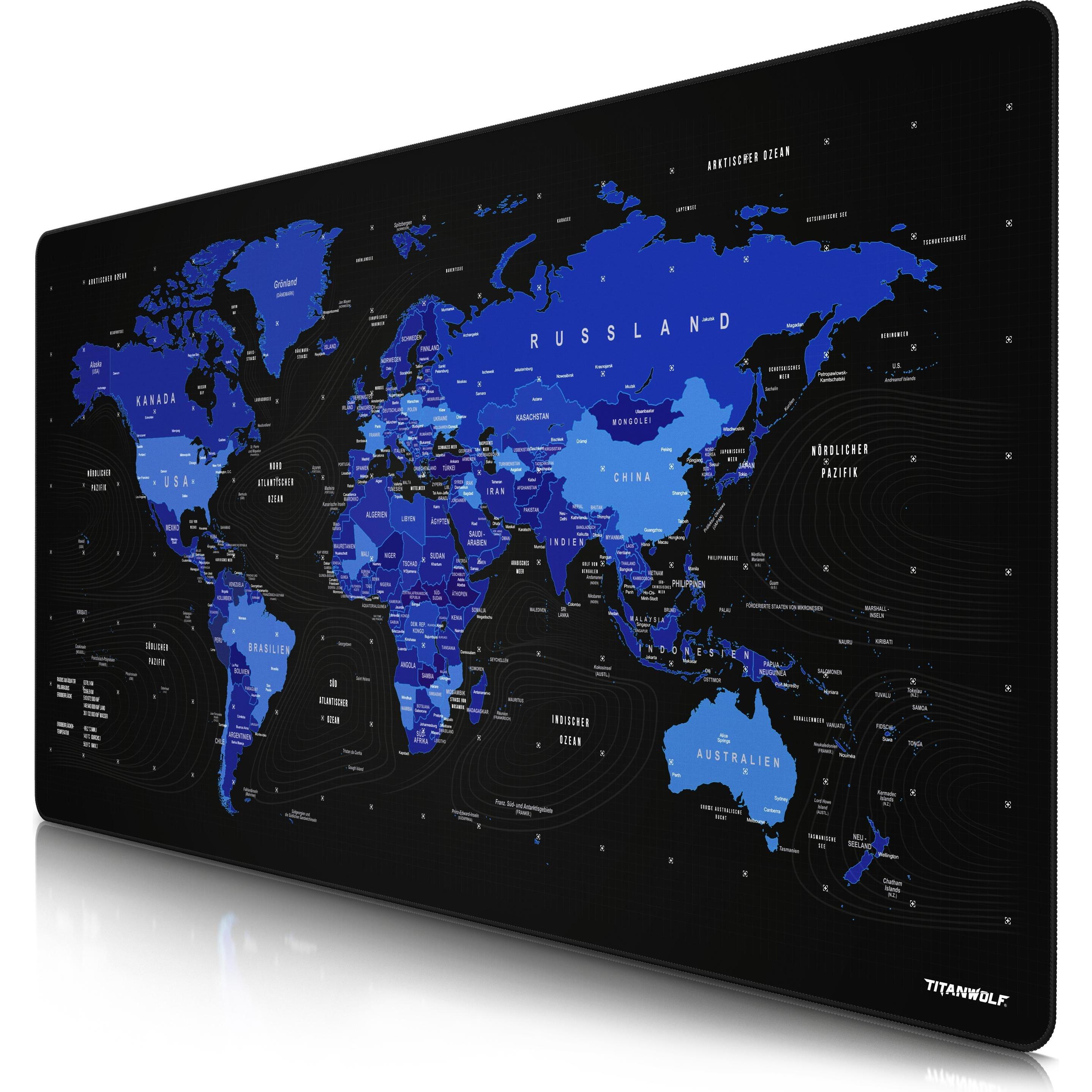 Titanwolf Gaming Mauspad, XXXL Speed Mausmatte 1200 x 600 mm, Geschwindigkeit & Präzision, Weltkarte blau, Mausmatte, Sc...