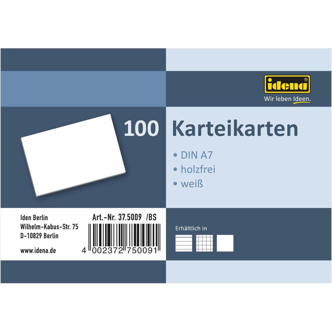 Idena, Scheda, 375009 - Schede indicizzate, 180 g/m², DIN A7, bianche, 100 schede, 1 set (A7, 180 g/m², 100 x)
