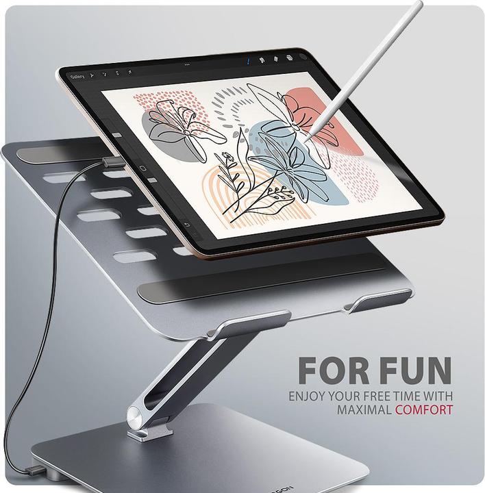 Produktbild Axagon HMC-STND Ständer für Laptops und Tablets, USB-C-Hub - silber (USB-C, 6 Ports)