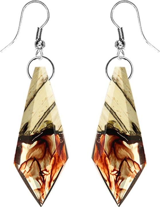 Actual product image Star Piercing Ohrring Kristall färbung Epoxy braun aus Tamarind Holz (without brass, Organic, Surgical steel 316L)