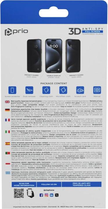 Produktbild prio Panzerfolie Blickschutz für iPhone 16 15 schwarz PSG-1656 (1 Stk., Apple iPhone 15, Apple iPhone 16)