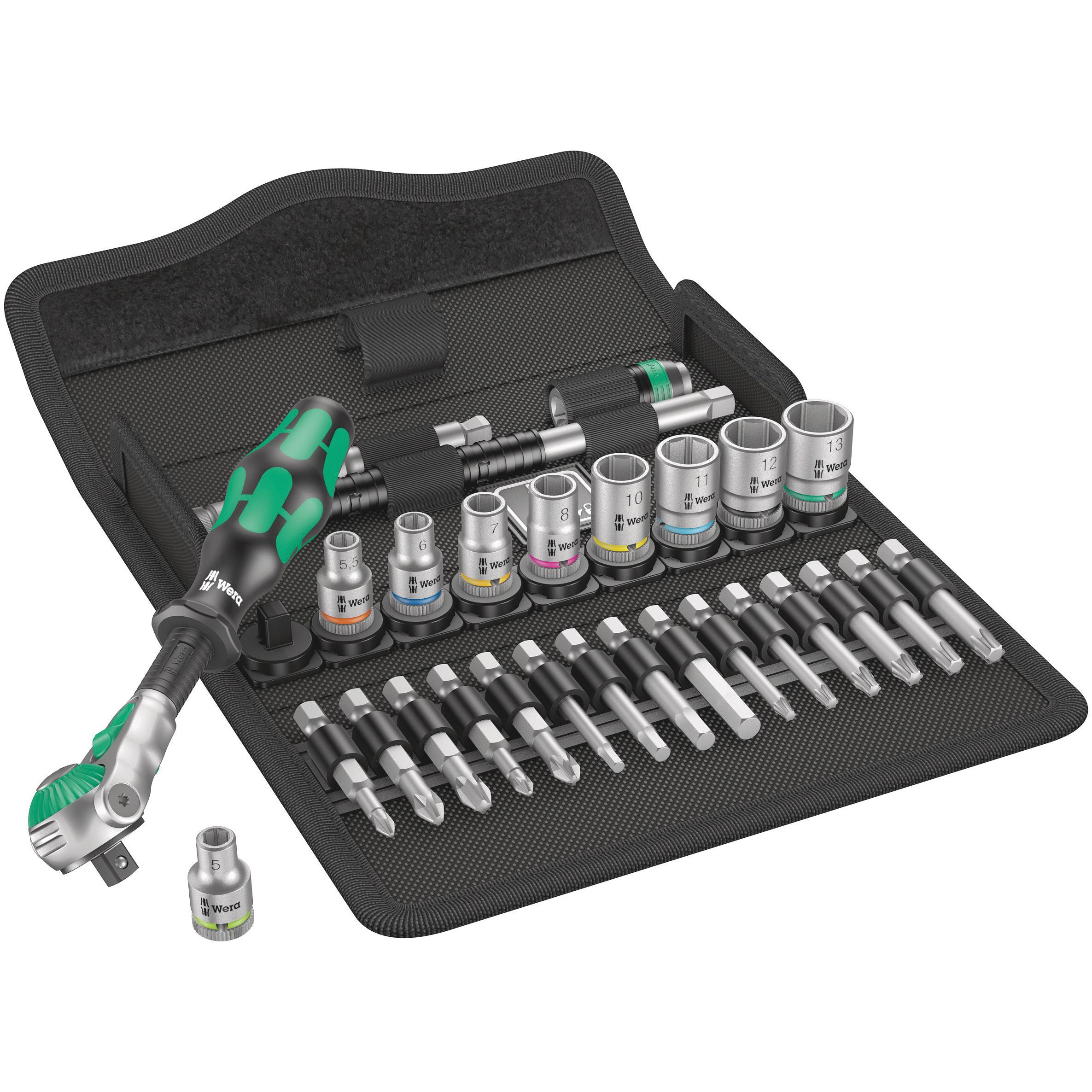 Wera, Steckschlüssel + Stecknuss, 8100 SA 6 Zyklop Speed-Knarrensatz (13 mm, 11 mm, 12 mm, 10  mm)