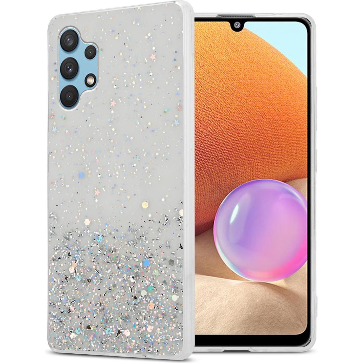 Cadorabo TPU Hülle mit Glitzer für Samsung Galaxy A32 4G (Samsung Galaxy A32), Smartphone Hülle, Transparent