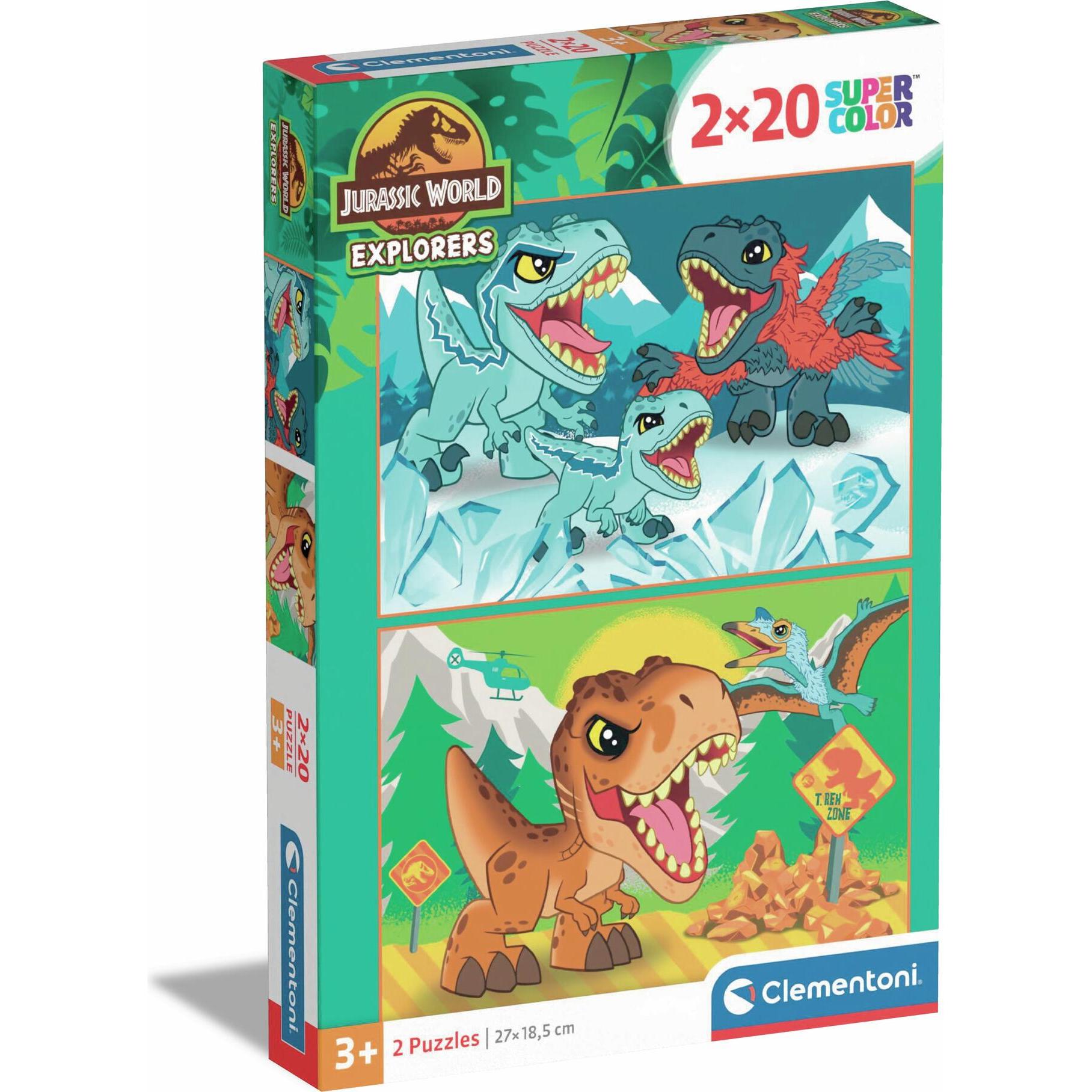 Clementoni Multicolore Puzzle Super Colour Jurassic World, 2X20 Pezzi. (20 Pezzi)