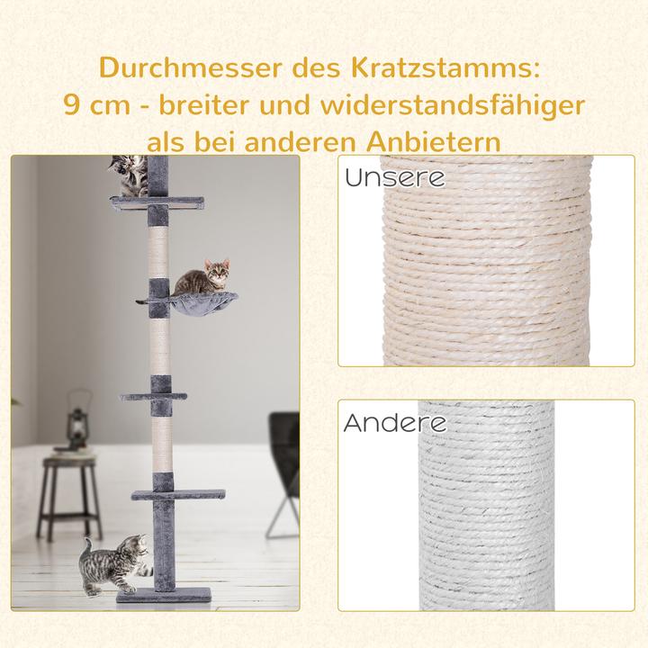 Produktbild PawHut Kratzbaum höhenverstellbar (260 cm, Grau)