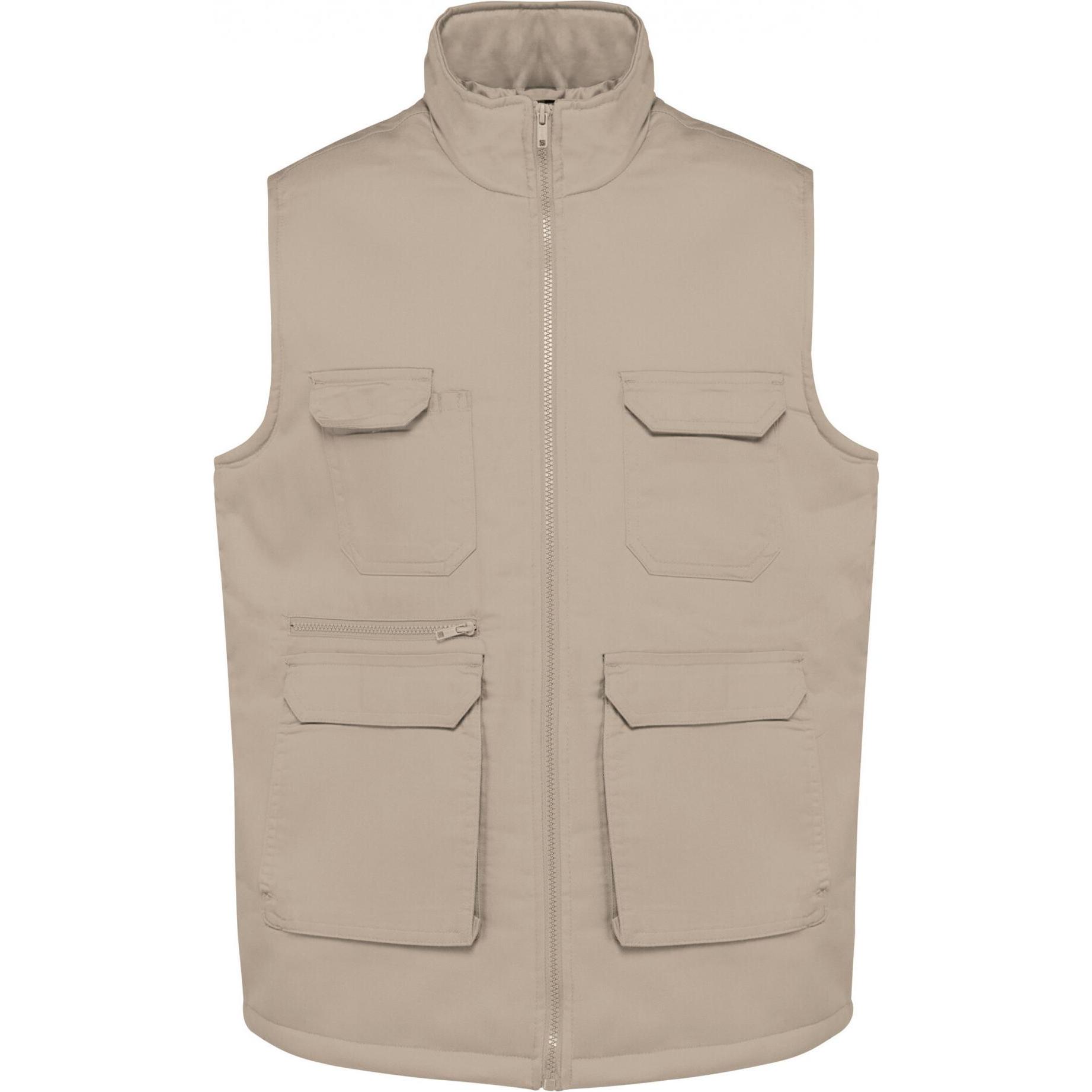 Kariban, Herren, Weste, Gepolsterte Polycotton-Multitaschen-Weste, Beige, (XXL)