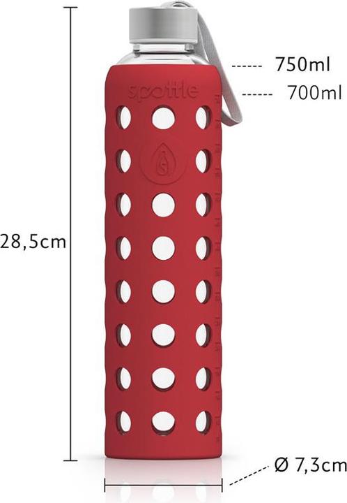 Actual product image Spottle Glass Bottle with Silicone Sleeve Red 750ml (0.75 l)