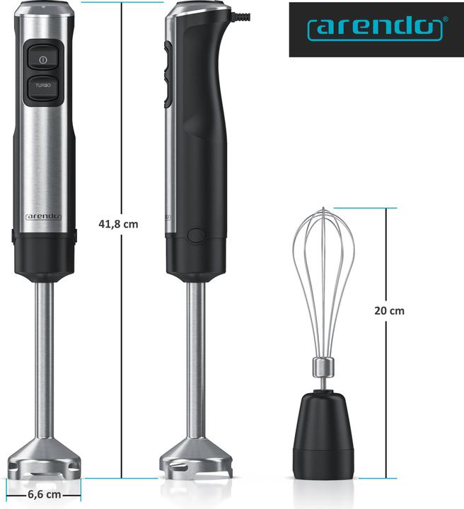Immagine prodotto Arendo Frullatore a mano con motore a corrente continua, acciaio inossidabile, accessorio per frullare
