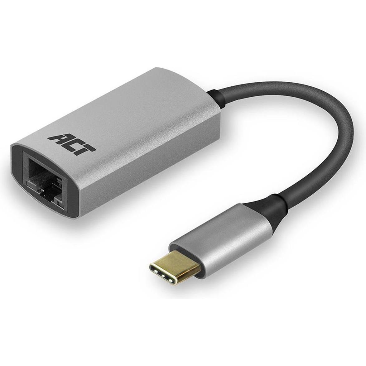 ACT Adattatore di rete USB-C Gigabit USB-C- RJ45 GIGA ETHERNET 0.14 (Ethernet, RJ45 Gigabit Ethernet (1x)), Adattatore di rete, Grigio