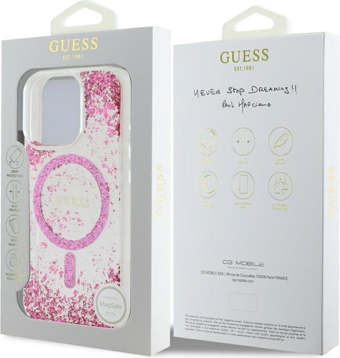 Produktbild Guess HC Resin Bottom Glitter MagSafe iPhone 16 Pro Case - Pink (Apple iPhone 16 Pro)