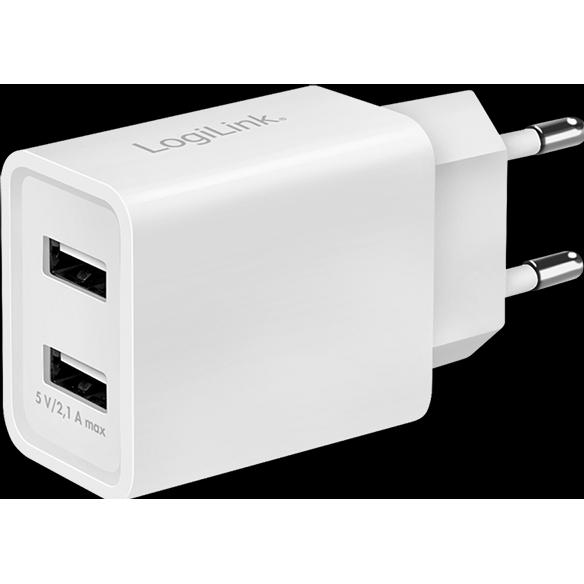 LogiLink USB Steckdosenadapter (10.50 W), USB Ladegerät, Weiss