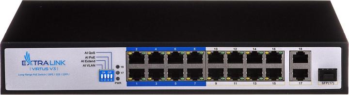 Productafbeelding Extralink VIRTUS V3 Unmanaged L2 Fast Ethernet (10/100) Power over Ethernet (PoE) 1U (16 ports)