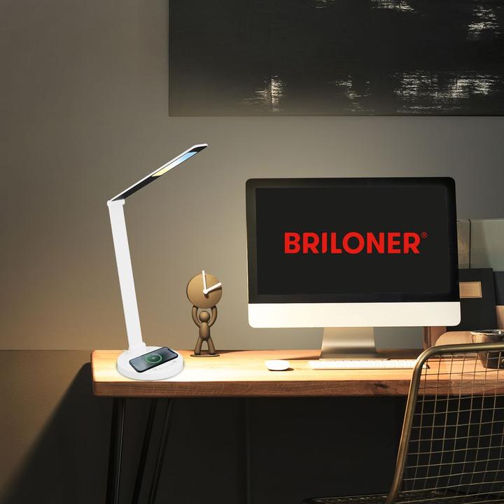 Actual product image Briloner CUMA CCT-LED table lamp, white, incl. inductive charging station (670 lm)