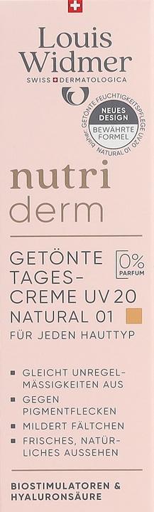 Actual product image Widmer Louis Nutriderm getönte Tagescreme UV20 natural 01 ohne Parfum 30 ml (30 ml, Tinted Day Cream, SPF 20)