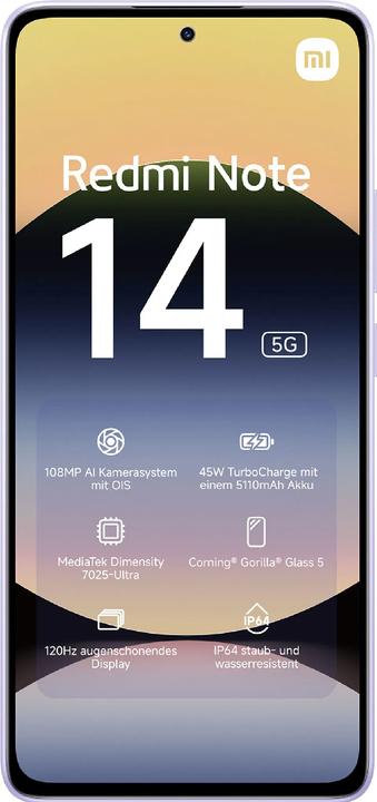 Actual product image Xiaomi Redmi Note 14 5G (128 GB, Lavender Purple, 6.67", Dual SIM, 5G)