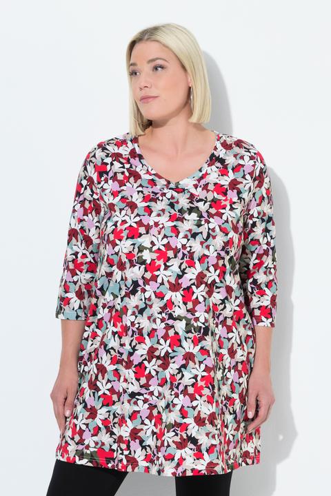 Produktbild Ulla Popken Longshirt, Blüten, A-Linie, V-Ausschnitt, 3/4-Arm (58)