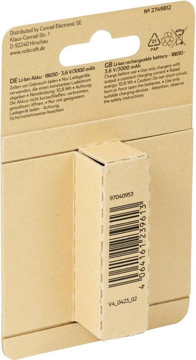 Immagine prodotto Voltcraft VC-Li 3.6-3000 Batteria ricaricabile speciale 18650 Li-Ion 3.6 V 3000 mAh (3.60 V, 3000 mAh)