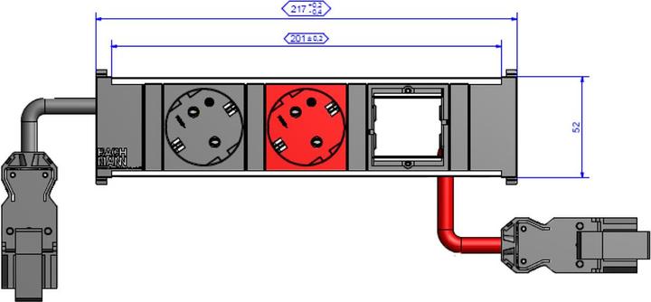 Produktbild Bachmann CONI 1xCEE7/3 1xCEE7/3 rot Schutzkontakt 1xschwarz+1xrot (2 x, CEE 7/3, 0.20 m)