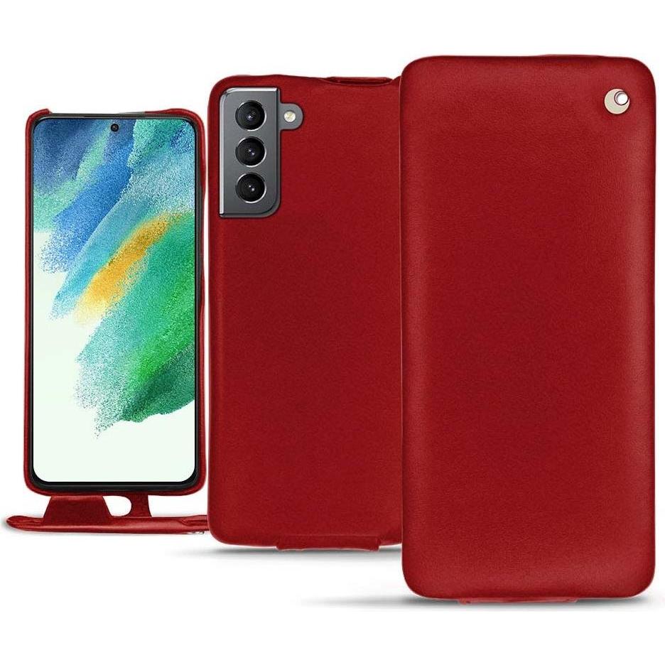 Noreve Lederschutzhülle vertikal (Samsung Galaxy S21 FE), Smartphone Hülle, Rot