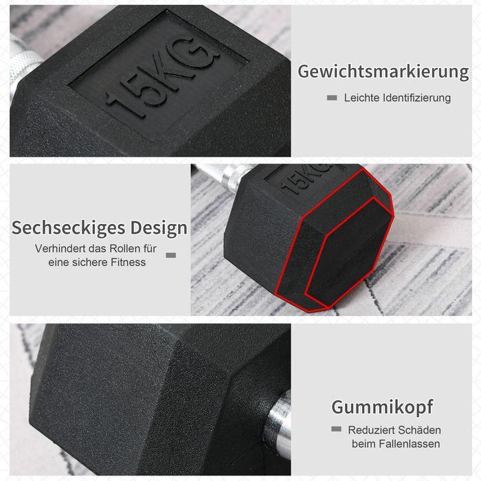Image du produit Swisshandel24 Haltère hexagonal haltère en fonte haltère en caoutchouc poignée d'haltère poids moletés métal (1 x 15 kg)