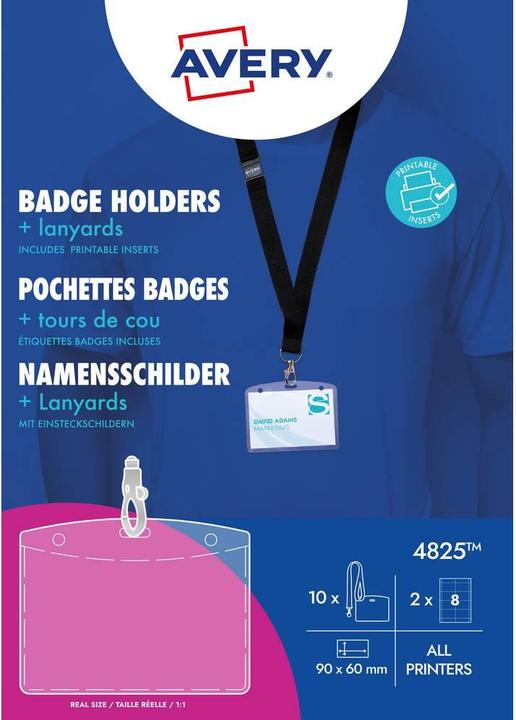 Produktbild Avery Zweckform Namensschild-Tasche, 90 x 60 mm, mit Lanyard transparent, aus PVC-freiem Material, mit 3-f