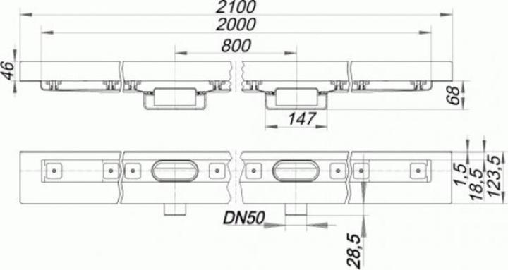 Produktbild Dallmer Duschrinne CeraLine Nano W 2000mm, 524867, DN 50 Bauhöhe 68mm (2235 mm)