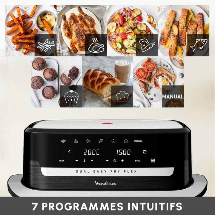 Image du produit Moulinex Friteuse à air Dual Easy Fry Flex avec séparateur FlexCook, 9 litres pour 8 personnes, 7 programmes
