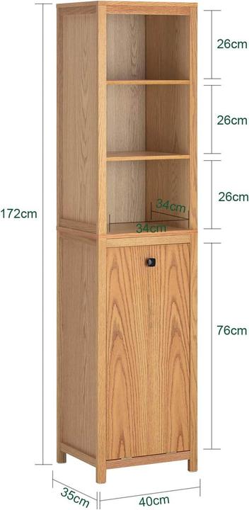 Actual product image SoBuy Narrow bathroom cabinet with laundry bag (40 x 35 x 172 cm)