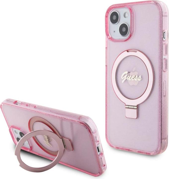 Produktbild Guess GUHMP15SHRSGSP iPhone 15 6.1" różowy/pink hardcase Ring Stand Script Glitter MagSafe (Apple iPhone 15)