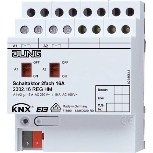 JUNG, Aktor, Schaltaktor KNX REG 4TE 2Ausg 16A 3680W 2302.16REGHM (Schaltaktor)